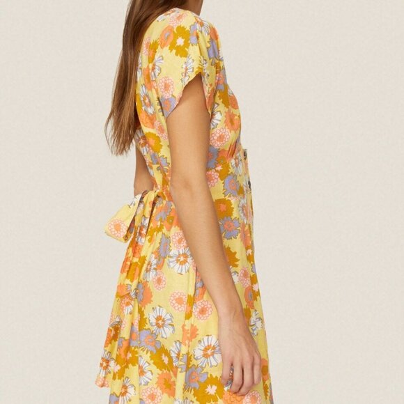 Marine Layer Camila Mini Dress Yellow Vintage Floral Buttons XL - Picture 2 of 7